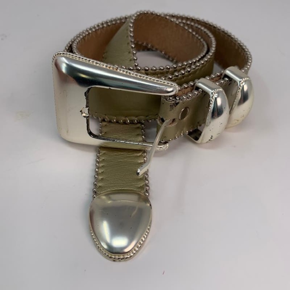 Vintage Belts by Simon Gold/Silver Buckle Western Studs Genuine Leather L